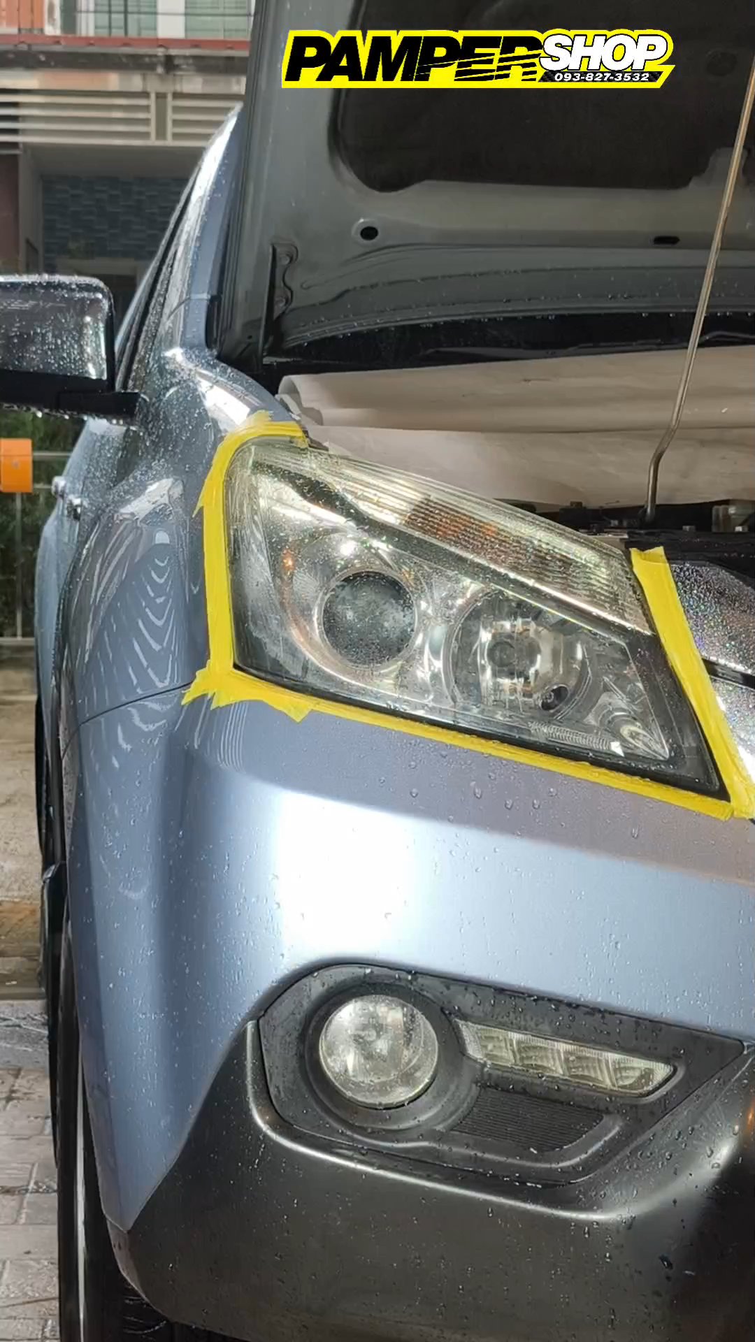 Isuzu D-max ขัดไฟหน้า+หุ้มฟิล์ม ( เกรด PVC ) สีฟ้าไฮบริด