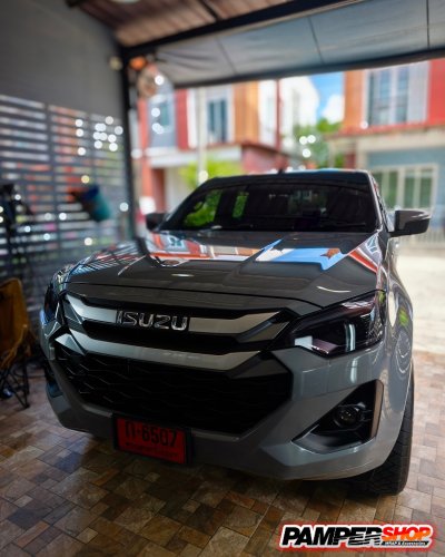 Isuzu Dmax 2025 ป้ายแดง หุ้มฟิล์มไฟหน้า สีดำอ่อน สโม๊ก