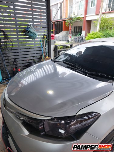 Vios Gen 2 หุ้มสติ๊กเกอร์เคฟล่า 6D สีเทา ฝาหน้า (PVC)