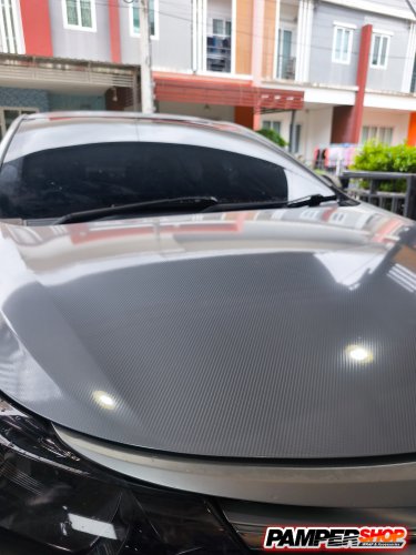 Vios Gen 2 หุ้มสติ๊กเกอร์เคฟล่า 6D สีเทา ฝาหน้า (PVC)