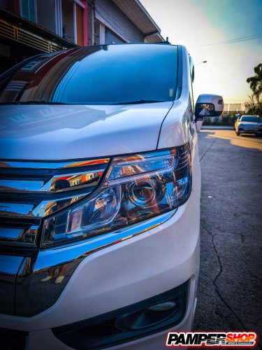 Honda Stepwgn Spada ขัดไฟหน้า+หุ้มฟิล์มไฟ สีฟ้าไฮบริด Hybrid (เกรด TPH 3 ปี)