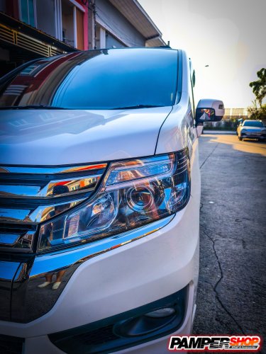 Honda Stepwgn Spada ขัดไฟหน้า+หุ้มฟิล์มไฟ สีฟ้าไฮบริด Hybrid (เกรด TPH 3 ปี)