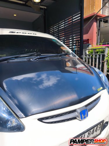 Honda Jazz GD หุ้มสติ๊กเกอร์เคฟล่าหน้าฝาหน้า Epoxy PET / ขัดไฟ+หุ้มฟิล์มไฟหน้า TPH 3 ปี สีฟ้าไฮบริด