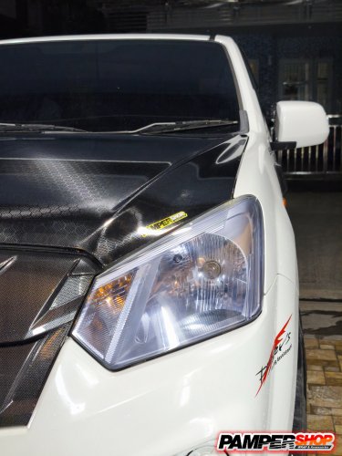 Isuzu Dmax หุ้มสติ๊กเกอร์เคฟล่าฝาหน้า รังผึ้ง เกรด PET / ขัดไฟ+หุ้มฟิล์มไฟ สีฟ้า ไฮบริด TPH